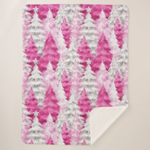 Glamouröse rosa silberne Weihnachtsbäume Streifen Sherpadecke
