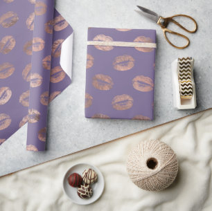 Glamouröse Rose Goldfolie und Lavendel Lippen Geschenkpapier