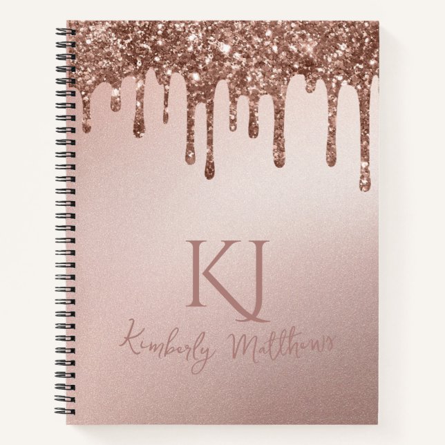 Glamouröse Roségold Glitter-Monogramm-Initialen Notizbuch (Vorderseite)