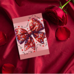 Glamouröse rote Pailletten-Schleife Valentinstag Feiertagskarte