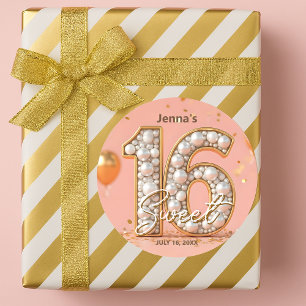Glamouröse Royal Pearl Blush Pink Gold Sweet 16 Runder Aufkleber