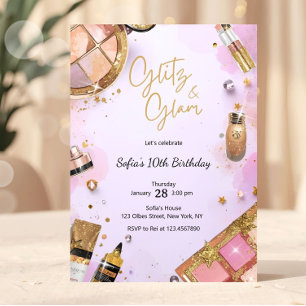 Glamouröse Schmink-Geburtstagsfeier Rosa Spa-Party Einladung