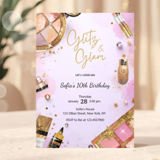 Glamouröse Schmink-Geburtstagsfeier Rosa Spa-Party Einladung