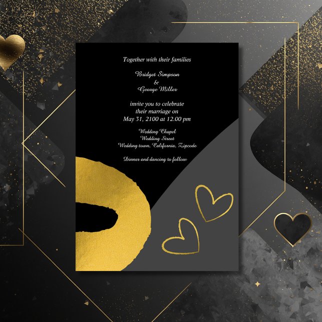 glamouröse Schwarz-Gold-Hochzeitsdekor Einladung (Von Creator hochgeladen)