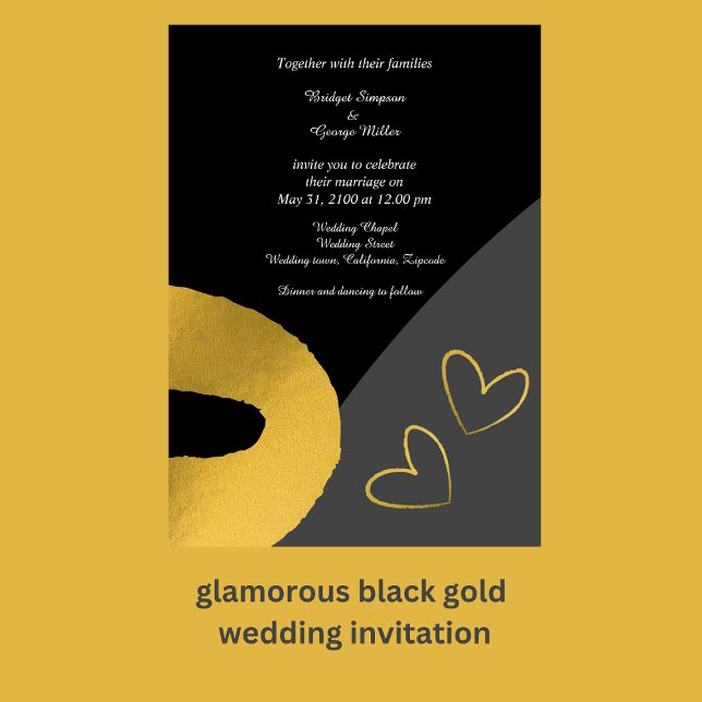 glamouröse Schwarz-Gold-Hochzeitsdekor Einladung (glamorous black gold wedding decor invitation by wedding Hobinishop)