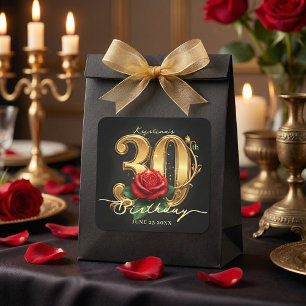 Glamouröse schwarze Gold-Rose zum 30. Geburtstag Quadratischer Aufkleber