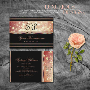 Glamouröse schwarze Roségold Glitter Monogramm Visitenkarte
