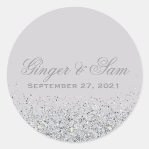 Glamouröse silberne Glitter-Hochzeitsaufkleber Runder Aufkleber
