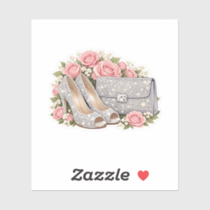 Glamouröse silberne High Heels mit Glitter Rosa Ro Aufkleber
