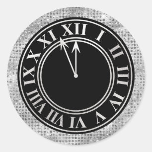 Glamouröse Silver Diamonds New Year's Clock Runder Aufkleber