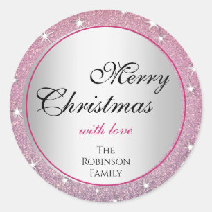 Glamouröse Sterne Rosa strahlender Glitzer Effekt Runder Aufkleber