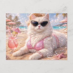 Glamouröse Strandkatze mit Sonnenbrille Postkarte