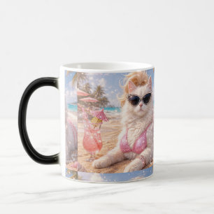 Glamouröse Strandkatze mit Sonnenbrille Verwandlungstasse