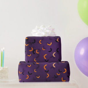 Glamouröse violette und orangefarbene Fledermäuse Geschenkpapier
