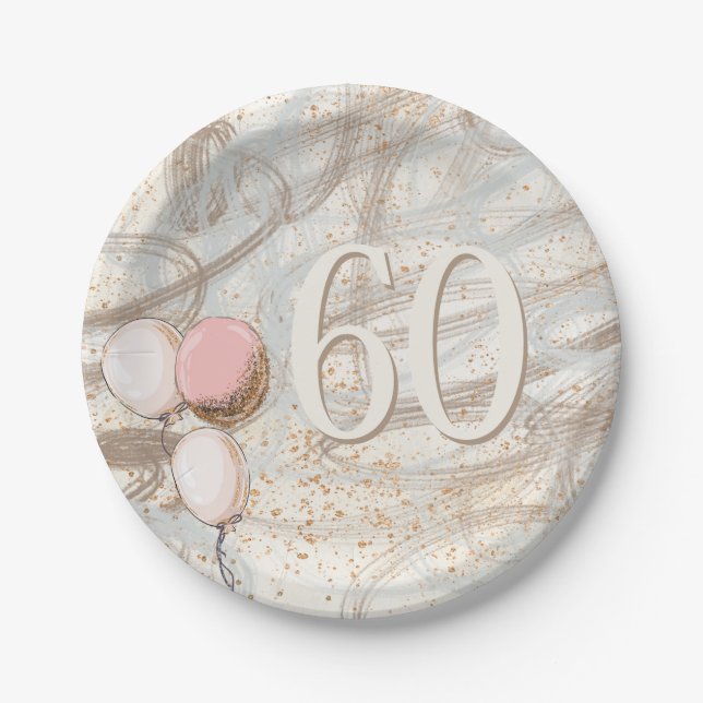 Glamouröse Wirbel Gold Confetti Name 60. Geburtsta Pappteller (Vorderseite)
