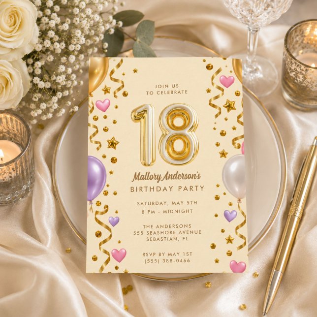 Glamouröser 18. Geburtstag  Einladung (Glamorous Girl 18th Birthday Party Invitation)