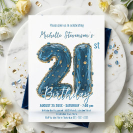 Glamouröser 3D Blau Gold Edelstein 21. Geburtstag Einladung