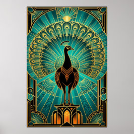 Glamouröser Art Deco Pfau Türkis & Gold Poster