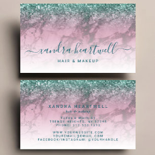 Glamouröser Burgunder-Marmor-Teal-Glitter- Schrift Visitenkarte