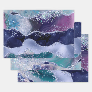 Glamouröser dunkler und heller blauer falscher Gli Geschenkpapier Set