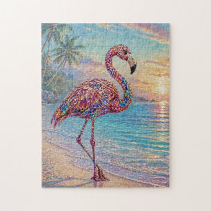 Glamouröser Flamingo in Juwelentönen am tropischen Puzzle