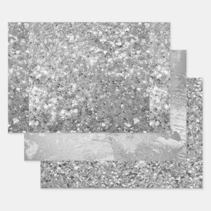 Glamouröser funkelnder Silber-Glitter & Folien-Mus Geschenkpapier Set