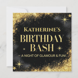 Glamouröser Geburtstagsbash mit goldenen Glitzern Einladung