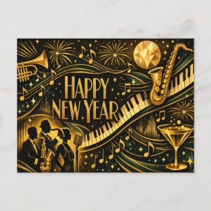 Glamouröser Gold-Jazz-Art-Deco-Neujahr Feiertagspostkarte