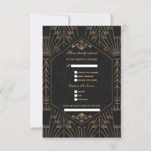 Glamouröser Great Gatsby Gold-Schwarz Songwunsch H RSVP Karte