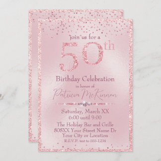 Glamouröser Pink-Glitzer 50. Geburtstag Einladung