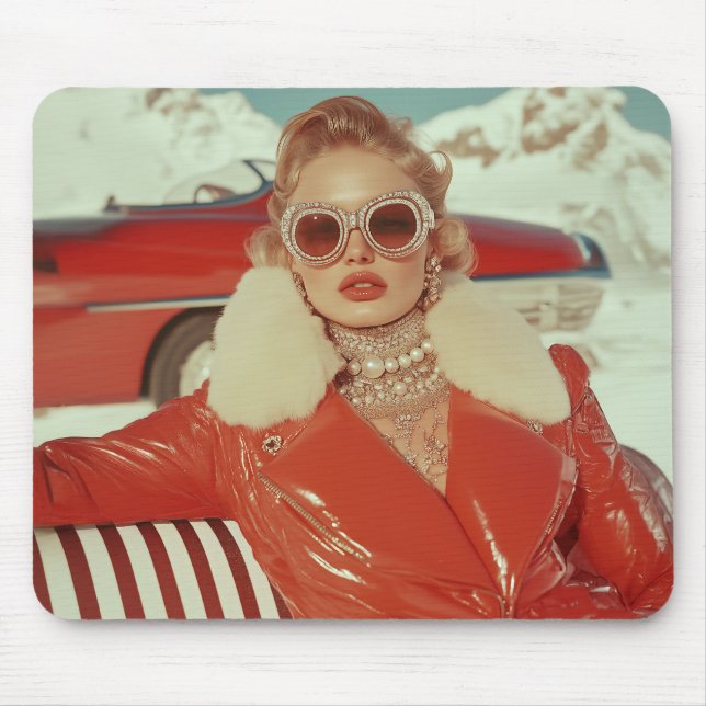 Glamouröser Retro Winterstil im alpinen Ambiente Mousepad (Vorne)