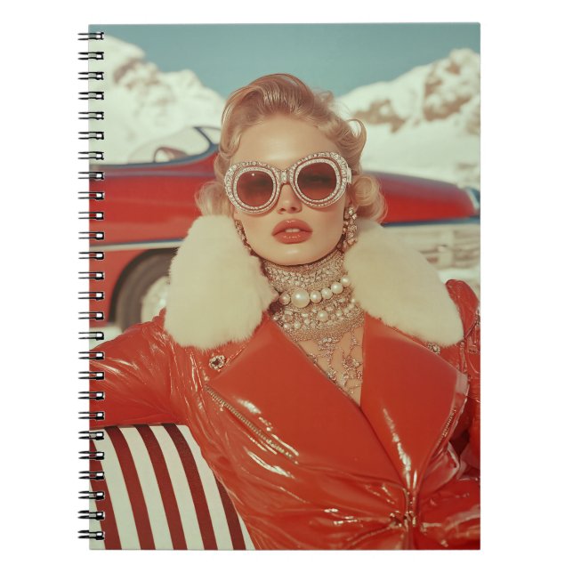 Glamouröser Retro Winterstil im alpinen Ambiente Notizblock (Vorderseite)