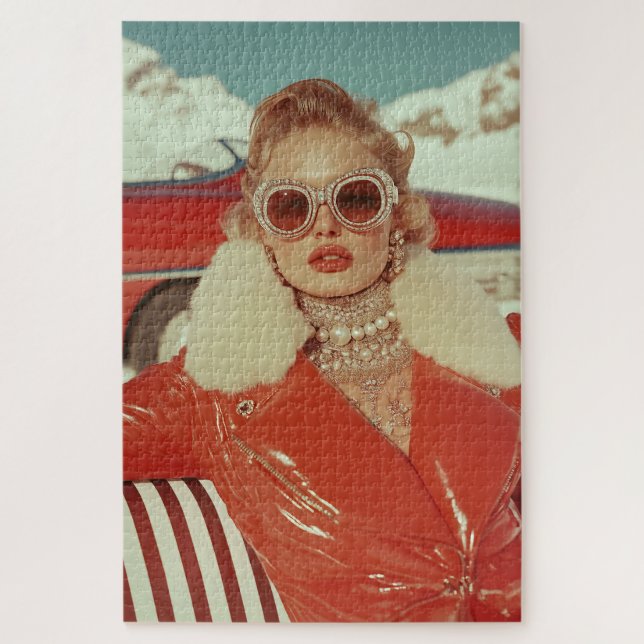 Glamouröser Retro Winterstil im alpinen Ambiente Puzzle (Vertikal)