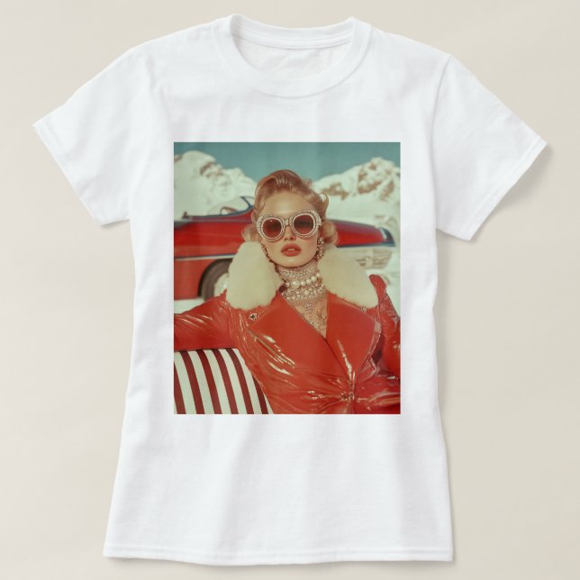 Glamouröser Retro Winterstil im alpinen Ambiente T-Shirt (Design vorne)