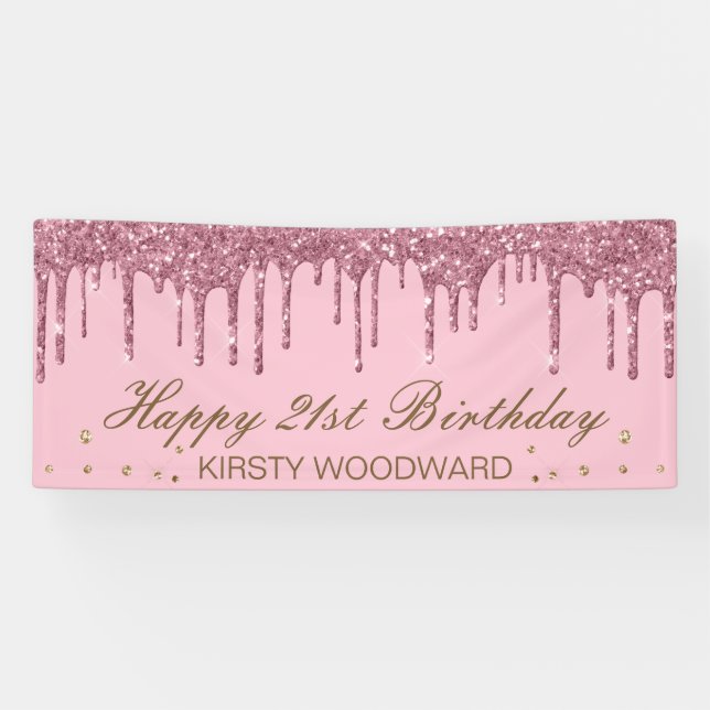 Glamouröser rosa Drilling Glitzer Geburtstag Banner (Horizontal)
