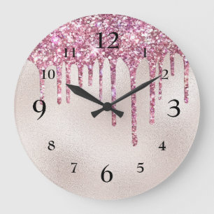 Glamouröser rosa Glitter, der auf Champagnerperlen Große Wanduhr