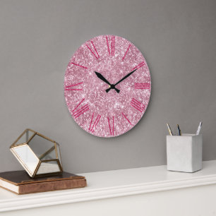 Glamouröser rosa Glitter Große Wanduhr