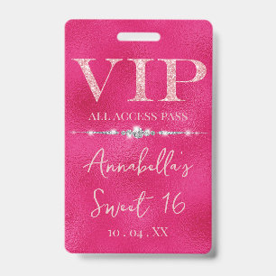 Glamouröser rosa Glitter VIP Ausweis