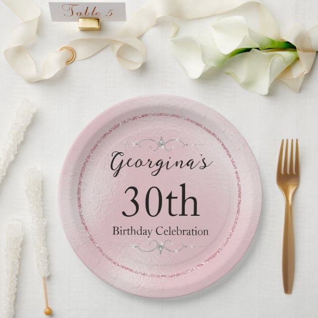 Glamouröser rosa Glitzer und Diamanten Pappteller (Hochzeit)