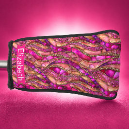 Glamouröser rosa und goldener abstrakter personali golf headcover