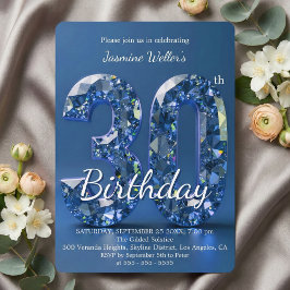 Glamouröser Saphirblauer Diamant 30. Geburtstag Einladung