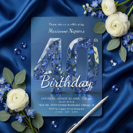 Glamouröser Saphirblauer Diamant 40. Geburtstag Einladung