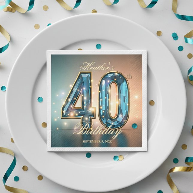 Glamouröser Schick Türkis Kristall 40. Geburtstags Serviette (Von Creator hochgeladen)