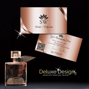 Glamouröser schimmernder Roségold-Monogramm-QR-Cod Visitenkarte