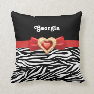 Glamouröser Schwarz-weißer Zebradruck, Roter Bogen Kissen