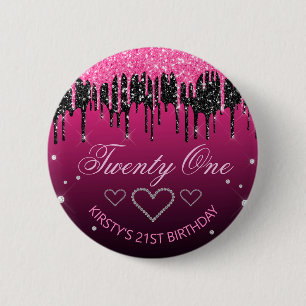 Glamouröser schwarzer und rosa tropfender Glitter- Button