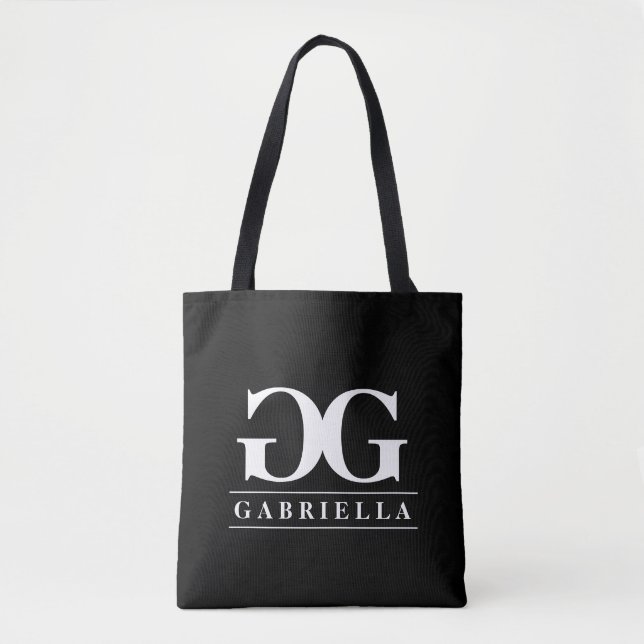 Glamouröser Schwarzweiß-Monogramm-Totbeutel (Vorderseite)