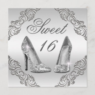 Glamouröser Silber Glitzer High Heels Sweet 16 Einladung
