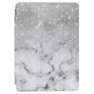 Glamouröser Silberner Glitzer Weißer Marmor iPad Air Hülle