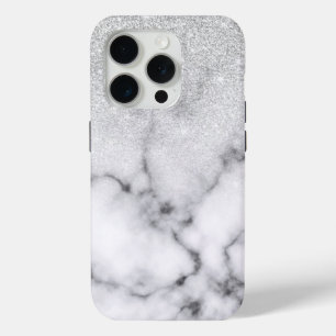 Glamouröser Silberweißer Glitzer Marmor Gradient Case-Mate iPhone Hülle